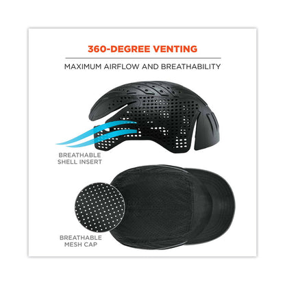 Skullerz 8955 Lightweight Bump Cap Hat, Micro Front Brim, 3X-Small to Large (Up to 7.5), 0.01" Insert, Black