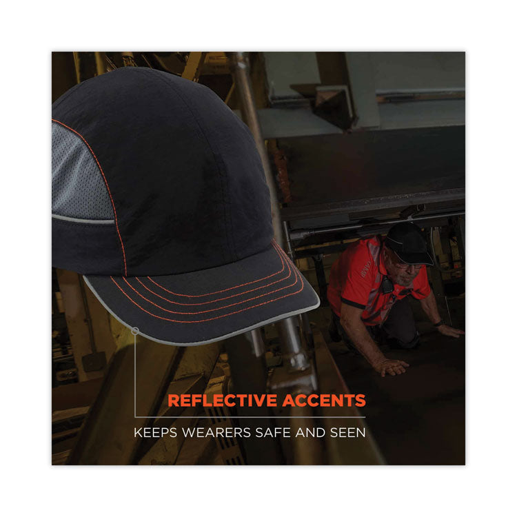 Skullerz 8950XL XL Bump Cap Hat, Short Front Brim, Large to 3X-Large (7.5 and Up), 0.01" Insert, Black