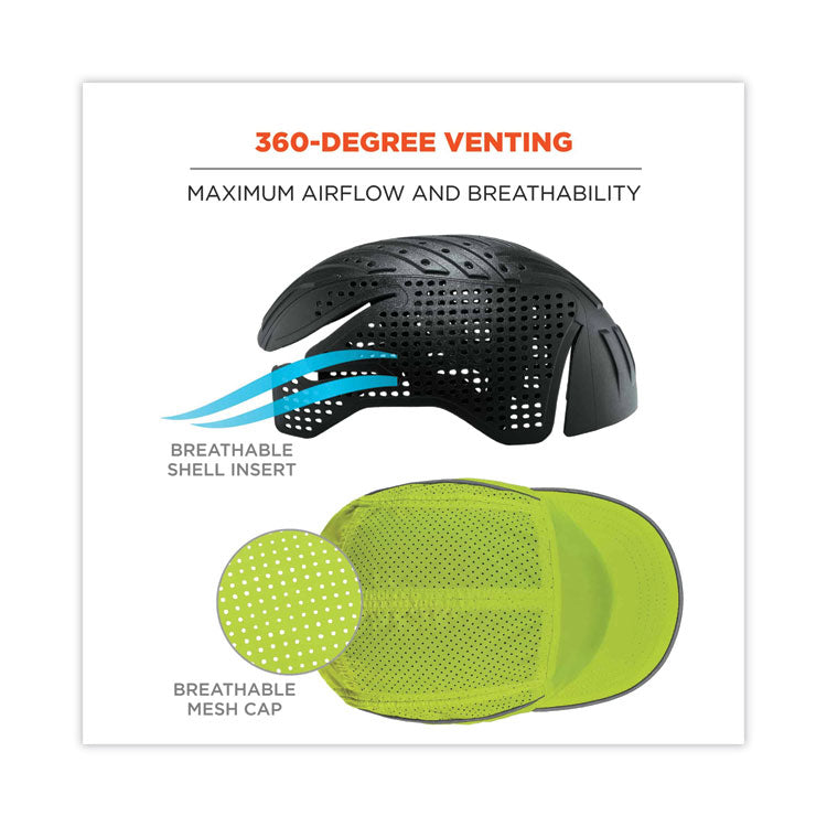 Skullerz 8955 Lightweight Bump Cap Hat, Short Front Brim, 3X-Small to Large (Up to 7.5), 0.01" Insert, Lime