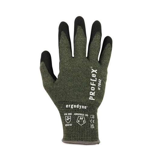 ProFlex 7042 ANSI A4 Nitrile-Coated CR Gloves, EN388: 4X41D, 9" Long, 2X-Large, Green, 12 Pairs