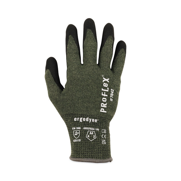 ProFlex 7042 ANSI A4 Nitrile-Coated CR Gloves, EN388: 4X41D, 9" Long, 2X-Large, Green, 12 Pairs