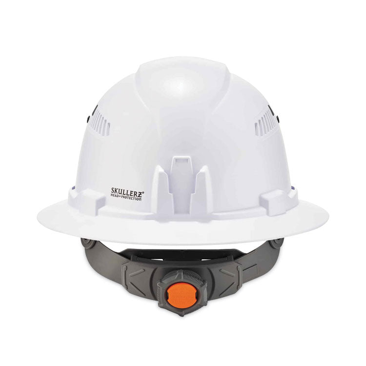 Skullerz 8973 Class C Hard Hat Full Brim, Vented, 4-Point Standard Ratchet Suspension, One Size Fits Most (6.5 to 8), White