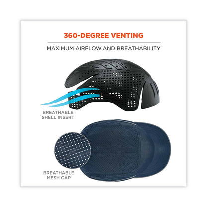 Skullerz 8955 Lightweight Bump Cap Hat, Short Front Brim, 3X-Small to Large (Up to 7.5), 0.01" Insert, Navy