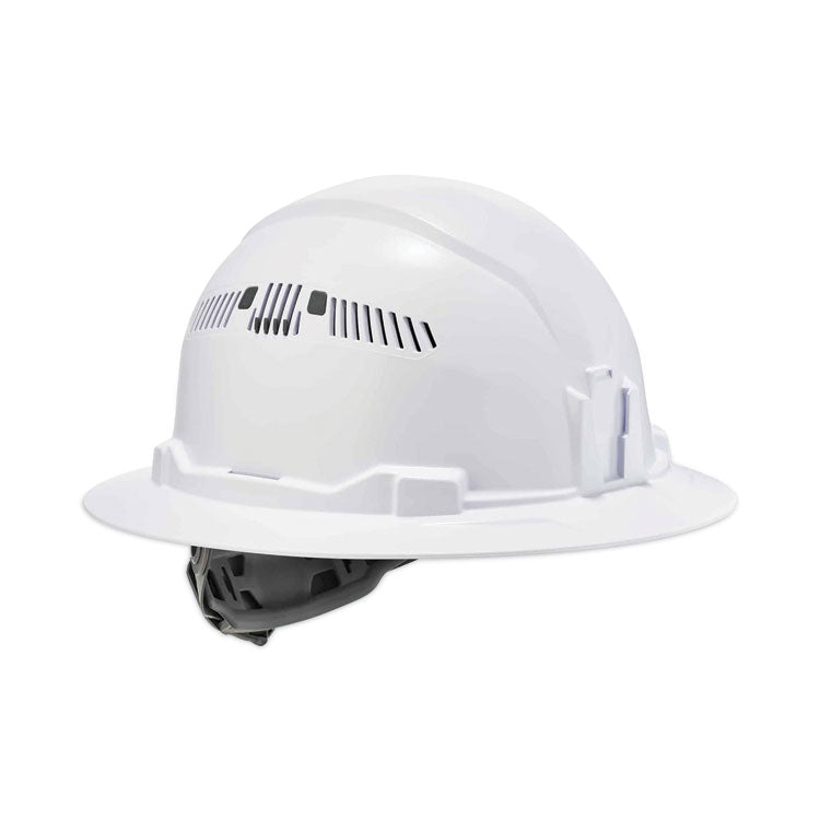 Skullerz 8973 Class C Hard Hat Full Brim, Vented, 4-Point Standard Ratchet Suspension, One Size Fits Most (6.5 to 8), White