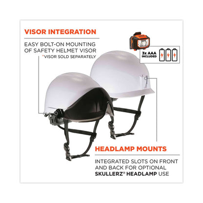 Skullerz 8974LED Class E Safety Helmet with 8981 Universal LED Headlamp, 6-Point Ratchet, One Size Fits Most, White