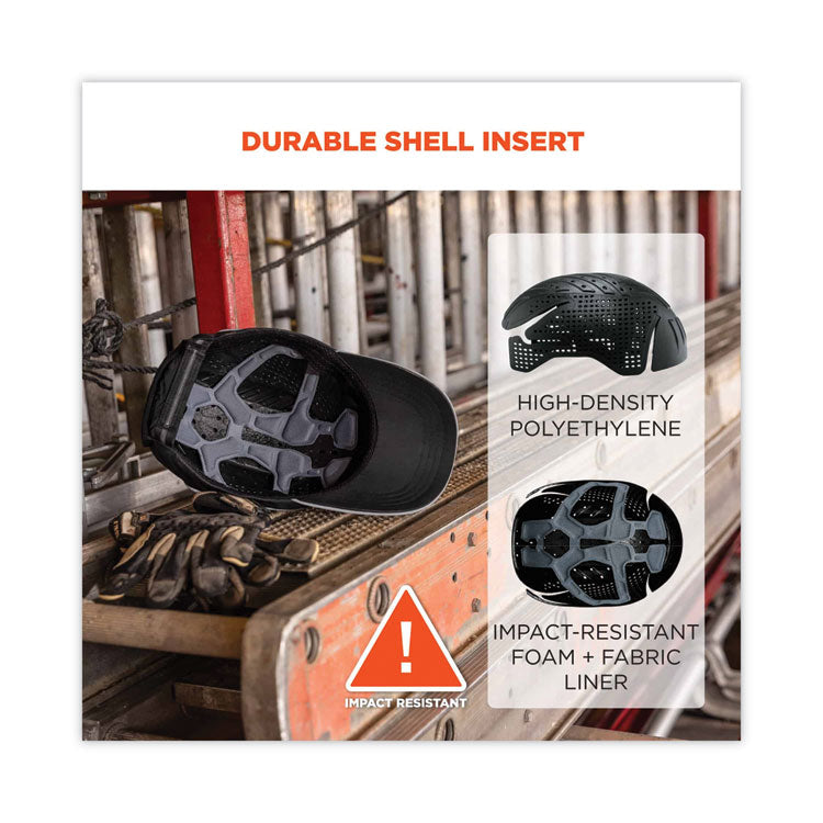 Skullerz 8955 Lightweight Bump Cap Hat, Short Front Brim, 3X-Small to Large (Up to 7.5), 0.01" Insert, Black
