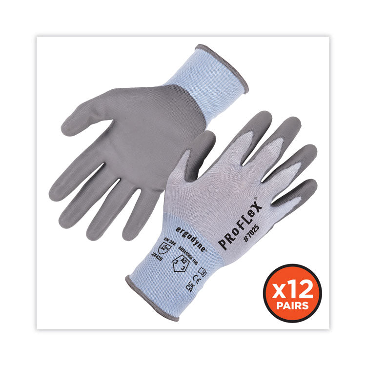 ProFlex 7025 ANSI A2 PU Coated CR Gloves, EN388: 2X42B, 9" Long, Medium, Blue, 12 Pairs