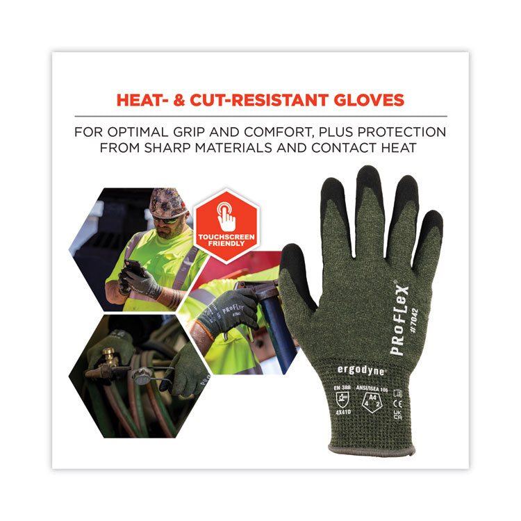ProFlex 7042 ANSI A4 Nitrile-Coated CR Gloves, EN388: 4X41D, 9" Long, Large, Green, Pair