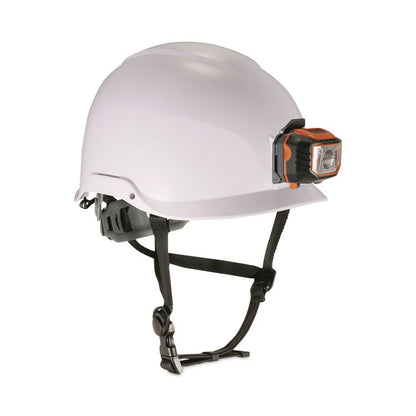 Skullerz 8974LED Class E Safety Helmet with 8981 Universal LED Headlamp, 6-Point Ratchet, One Size Fits Most, White