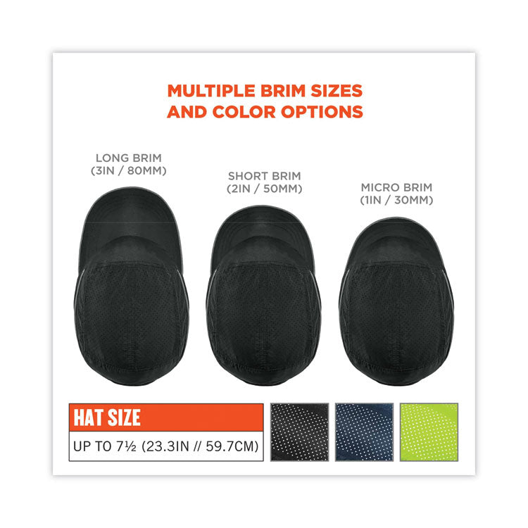 Skullerz 8955 Lightweight Bump Cap Hat, Micro Front Brim, 3X-Small to Large (Up to 7.5), 0.01" Insert, Black
