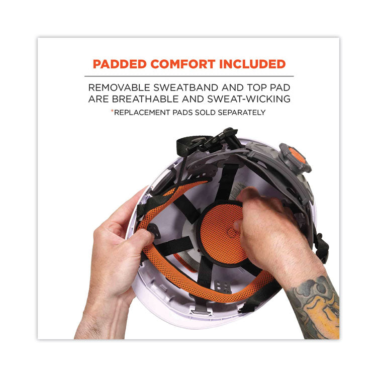 Skullerz 8975 Class C Safety Helmet, Vented, Micro Front Brim, 6-Point Standard Ratchet, One Size Fits Most (6.5 to 8), White