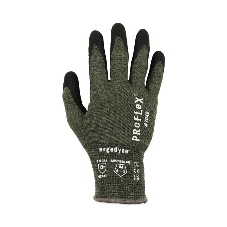 ProFlex 7042 ANSI A4 Nitrile-Coated CR Gloves, EN388: 4X41D, 9" Long, Small, Green, 12 Pairs