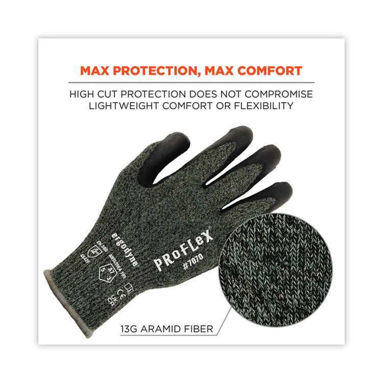 ProFlex 7070 ANSI A7 Nitrile Coated CR Gloves, EN388: 4X42F, 9" Long, 2X-Large, Green, 12 Pairs