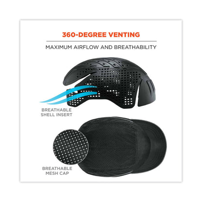 Skullerz 8955 Lightweight Bump Cap Hat, Long Front Brim, 3X-Small to Large (Up to 7.5), 0.01" Insert, Black