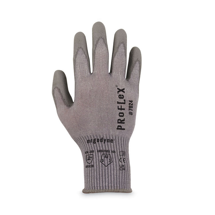 ProFlex 7024 ANSI A2 PU Coated CR Gloves, EN388: 4X42B, 9" Long, Small, Gray, 12 Pairs
