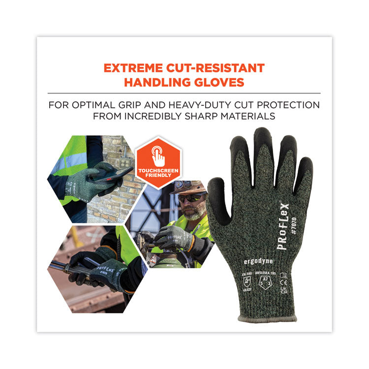 ProFlex 7070 ANSI A7 Nitrile Coated CR Gloves, EN388: 4X42F, 9" Long, Small, Green, 12 Pairs