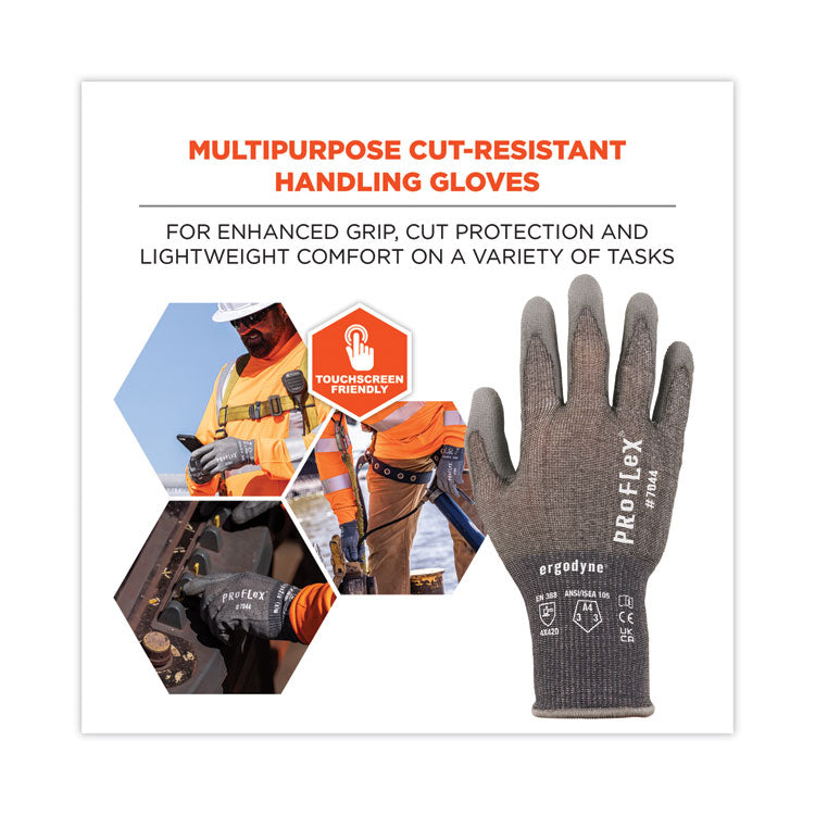 ProFlex 7044 ANSI A4 PU Coated CR Gloves, EN388: 4X42D, 9" Long, Small, Gray, Pair