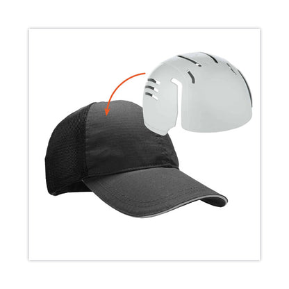 Skullerz 8946 Baseball Cap with Bump Cap Insert, Front Brim, One Size Fits Most, 0.01" Insert, Black