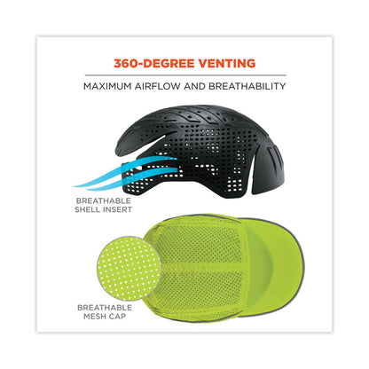 Skullerz 8955 Lightweight Bump Cap Hat, Long Front Brim, 3X-Small to Large (Up to 7.5), 0.01" Insert, Lime