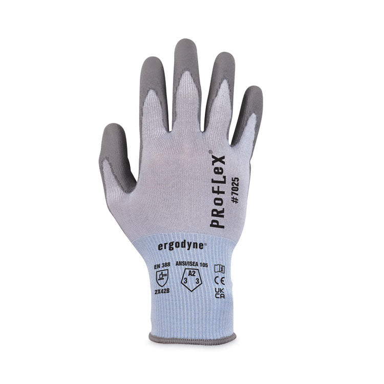 ProFlex 7025 ANSI A2 PU Coated CR Gloves, EN388: 2X42B, 9" Long, 2X-Large, Blue, Pair