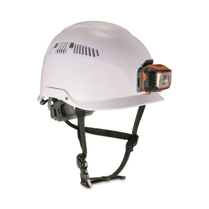 Skullerz 8975LED Class C Safety Helmet with 8981 LED Headlamp, Vented, 6-Point Ratchet Suspension, One Size Fits Most, White
