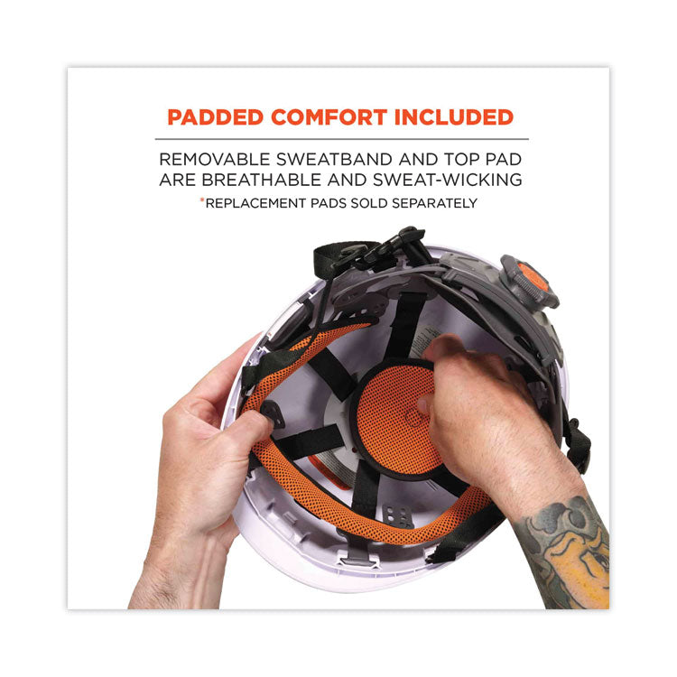 Skullerz 8974LED Class E Safety Helmet with 8981 Universal LED Headlamp, 6-Point Ratchet, One Size Fits Most, White