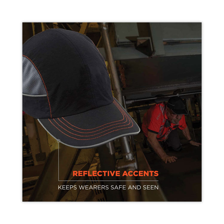 Skullerz 8950XL XL Bump Cap Hat, Long Front Brim, Large to 3X-Large (7.5 and Up), 0.01" Insert, Black