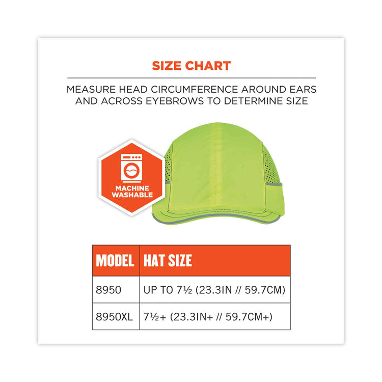 Skullerz 8950 Bump Cap, Short Front Brim, 3X-Small to Large (Up to 7.5), 0.01" Insert, Lime