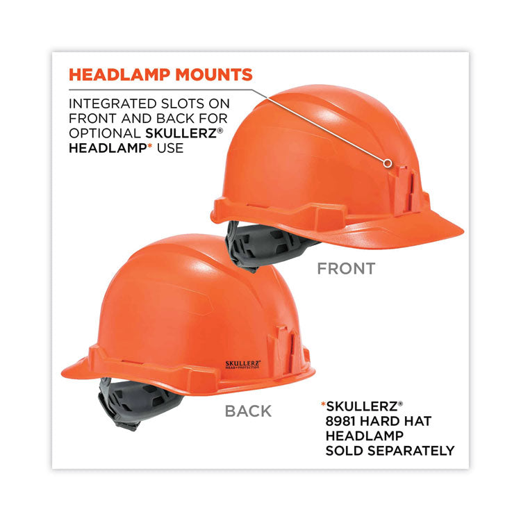 Skullerz 8970 Class E Hard Hat Cap Style, 4-Point Standard Ratchet Suspension, One Size Fits Most (6.5 to 8), Orange