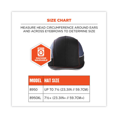 Skullerz 8950XL XL Bump Cap Hat, Short Front Brim, Large to 3X-Large (7.5 and Up), 0.01" Insert, Black