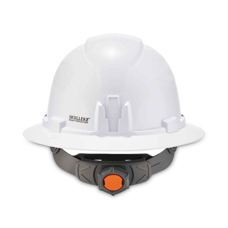 Skullerz 8971 Class E Hard Hat Full Brim, 4-Point Ratchet Suspension, One Size Fits Most (6.5 to 8), White