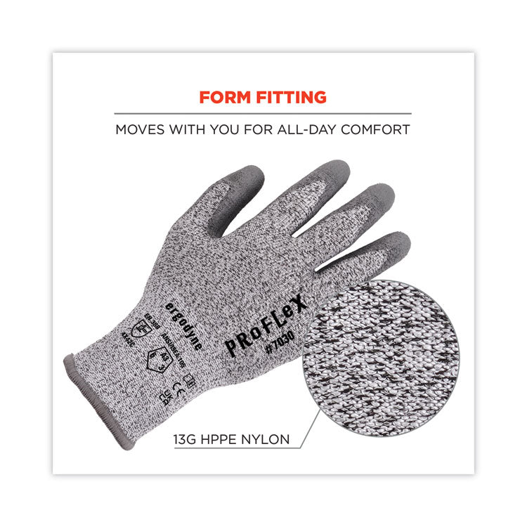 ProFlex 7030 ANSI A3 PU Coated CR Gloves, EN388: 4X42C, 9" Long, 2X-Large, Gray, 12 Pairs