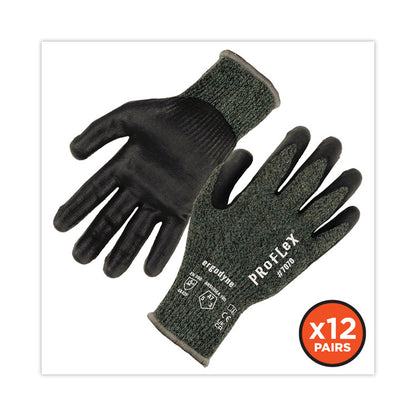 ProFlex 7070 ANSI A7 Nitrile Coated CR Gloves, EN388: 4X42F, 9" Long, Large, Green, 12 Pairs