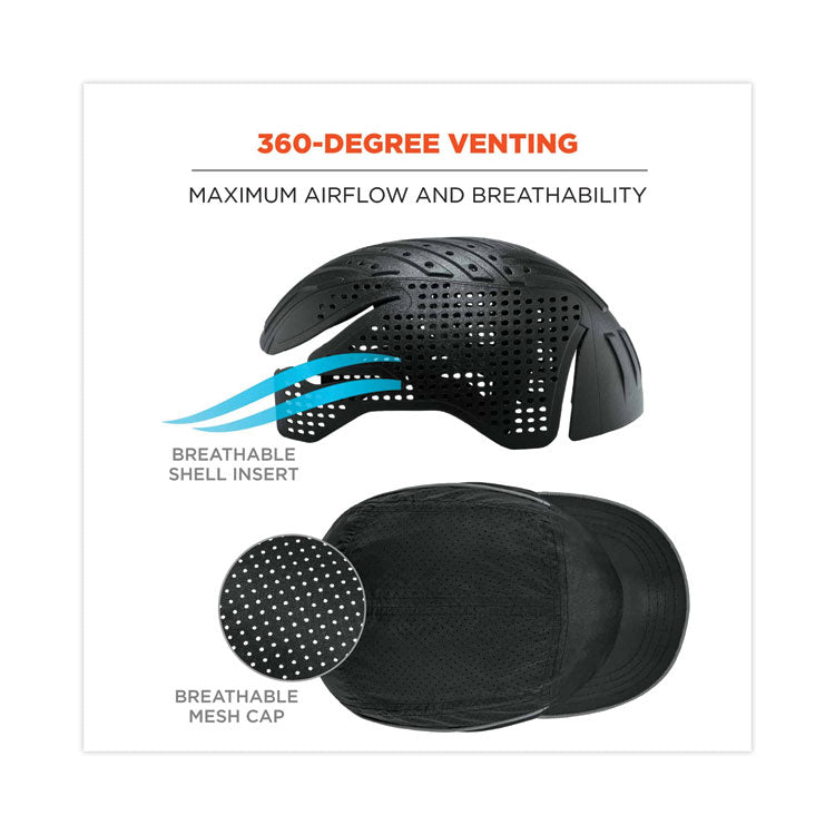 Skullerz 8955 Lightweight Bump Cap Hat, Short Front Brim, 3X-Small to Large (Up to 7.5), 0.01" Insert, Black