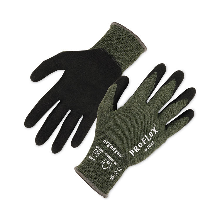 ProFlex 7042 ANSI A4 Nitrile-Coated CR Gloves, EN388: 4X41D, 9" Long, Large, Green, 12 Pairs