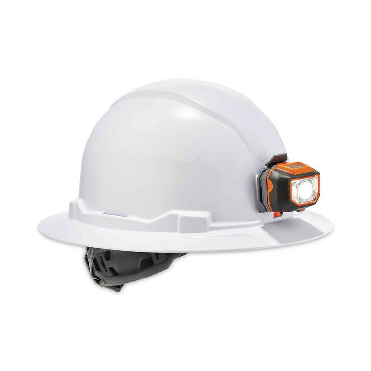 Skullerz 8971LED Class E Hard Hat Full Brim with LED Light, 4-Point Ratchet Suspension, One Size Fits Most (6.5 to 8), White