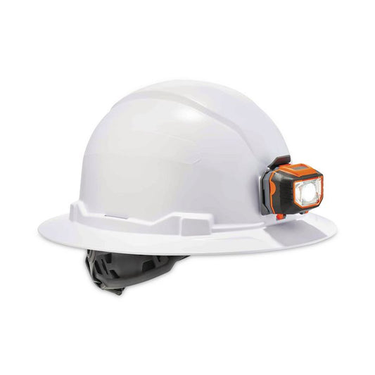 Skullerz 8971LED Class E Hard Hat Full Brim with LED Light, 4-Point Ratchet Suspension, One Size Fits Most (6.5 to 8), White