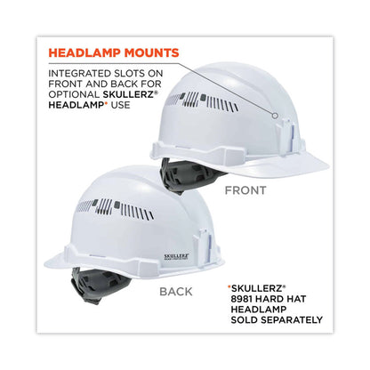 Skullerz 8972 Class C Hard Hat Cap Style, Vented, 4-Point Standard Ratchet Suspension, One Size Fits Most (6.5 to 8), White