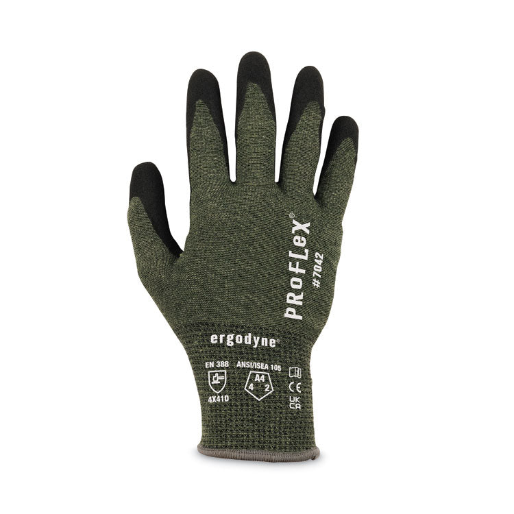 ProFlex 7042 ANSI A4 Nitrile-Coated CR Gloves, EN388: 4X41D, 9" Long, Small, Green, Pair