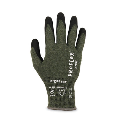 ProFlex 7042 ANSI A4 Nitrile-Coated CR Gloves, EN388: 4X41D, 9" Long, Small, Green, Pair