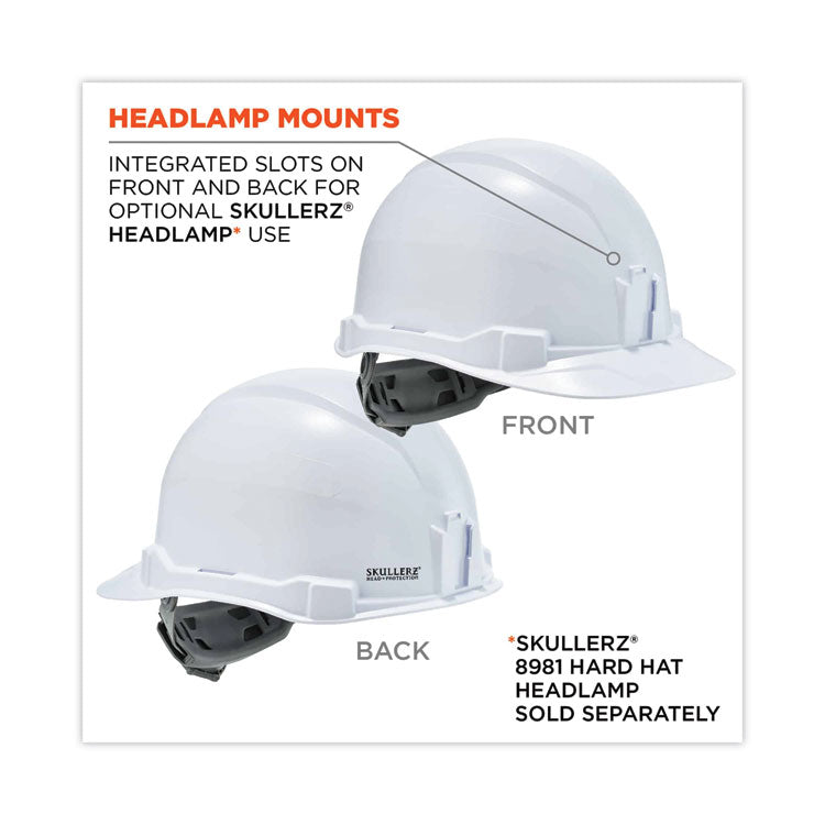 Skullerz 8970 Class E Hard Hat Cap Style, 4-Point Standard Ratchet Suspension, One Size Fits Most (6.5 to 8), White