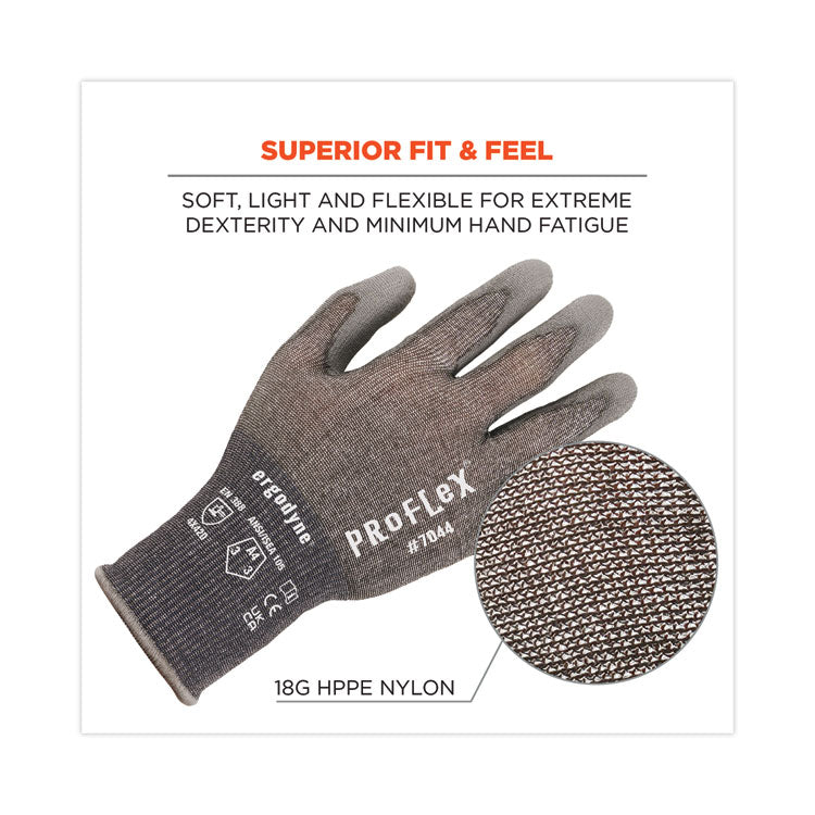 ProFlex 7044 ANSI A4 PU Coated CR Gloves, EN388: 4X42D, 9" Long, X-Large, Gray, 12 Pairs