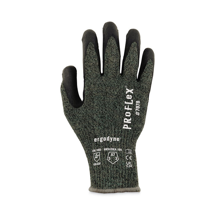 ProFlex 7070 ANSI A7 Nitrile Coated CR Gloves, EN388: 4X42F, 9" Long, Small, Green, 12 Pairs