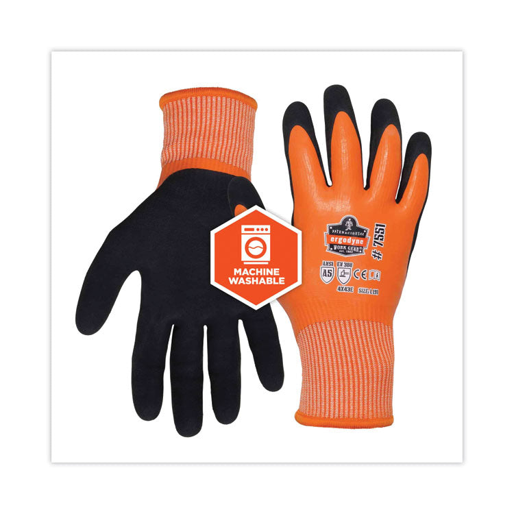 ProFlex 7551 ANSI A5 Coated Waterproof CR Gloves, EN388: 4X43E, 10.5" Long, Large, Orange, Pair
