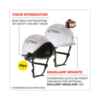 Skullerz 8975-MIPS Class C Safety Helmet, Vented, MIPS 6-Point Ratchet Suspension, One Size Fits Most (6.5 to 8), White