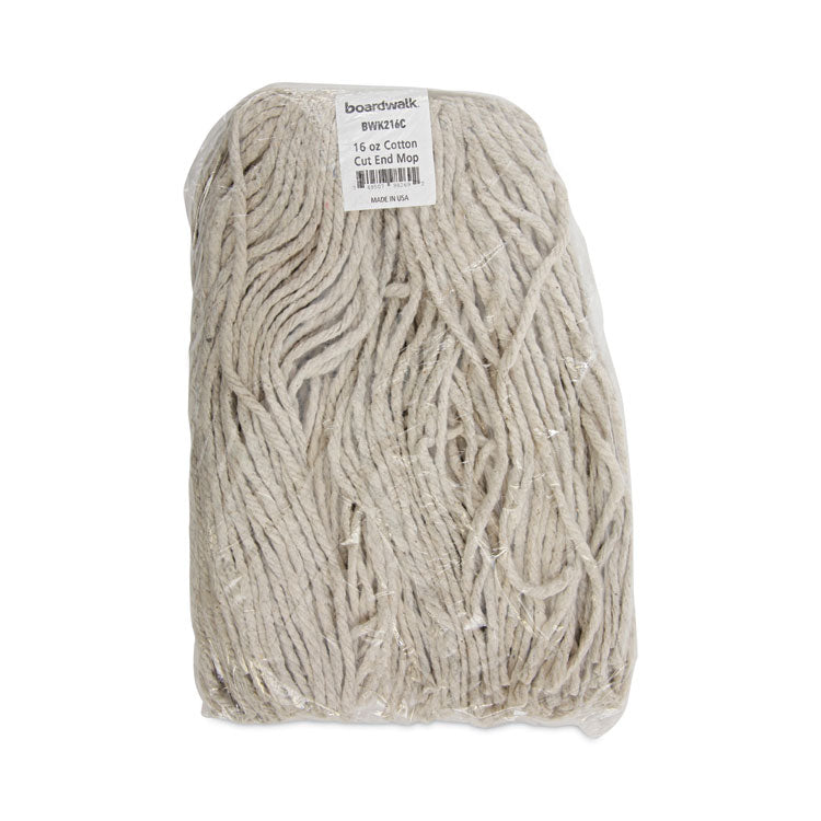 Premium Cut-End Wet Mop Heads, Cotton, 16 oz, White, 12/Carton