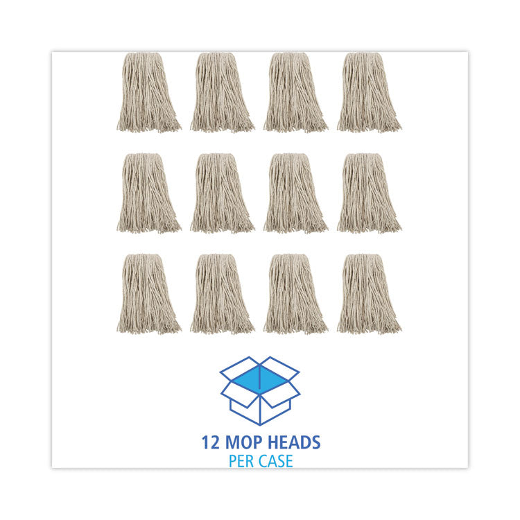 Premium Cut-End Wet Mop Heads, Cotton, 16 oz, White, 12/Carton