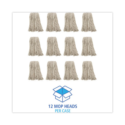 Premium Cut-End Wet Mop Heads, Cotton, 16 oz, White, 12/Carton