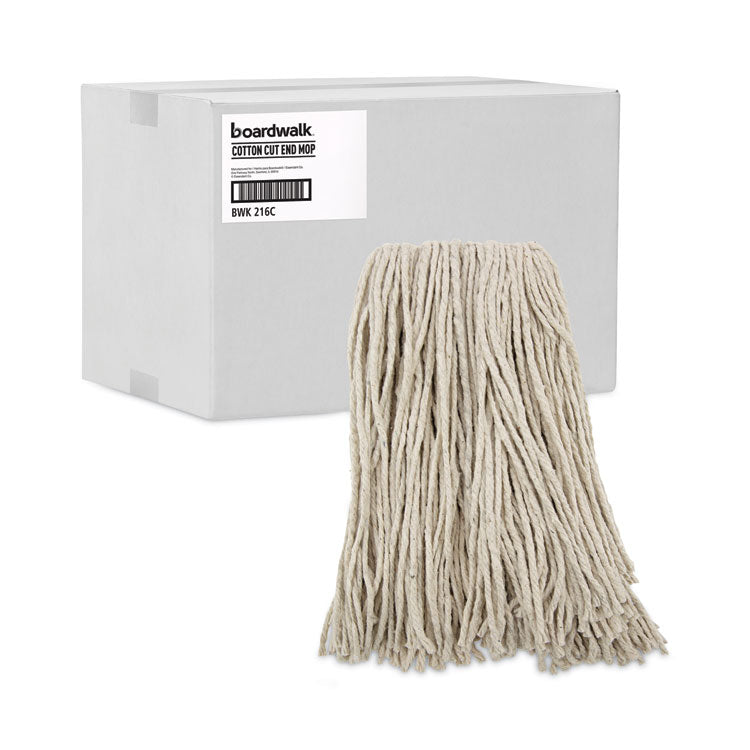 Premium Cut-End Wet Mop Heads, Cotton, 16 oz, White, 12/Carton
