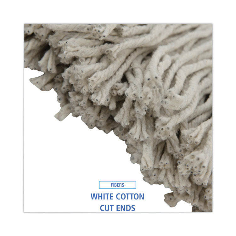 Premium Cut-End Wet Mop Heads, Cotton, 20 oz, White, 12/Carton
